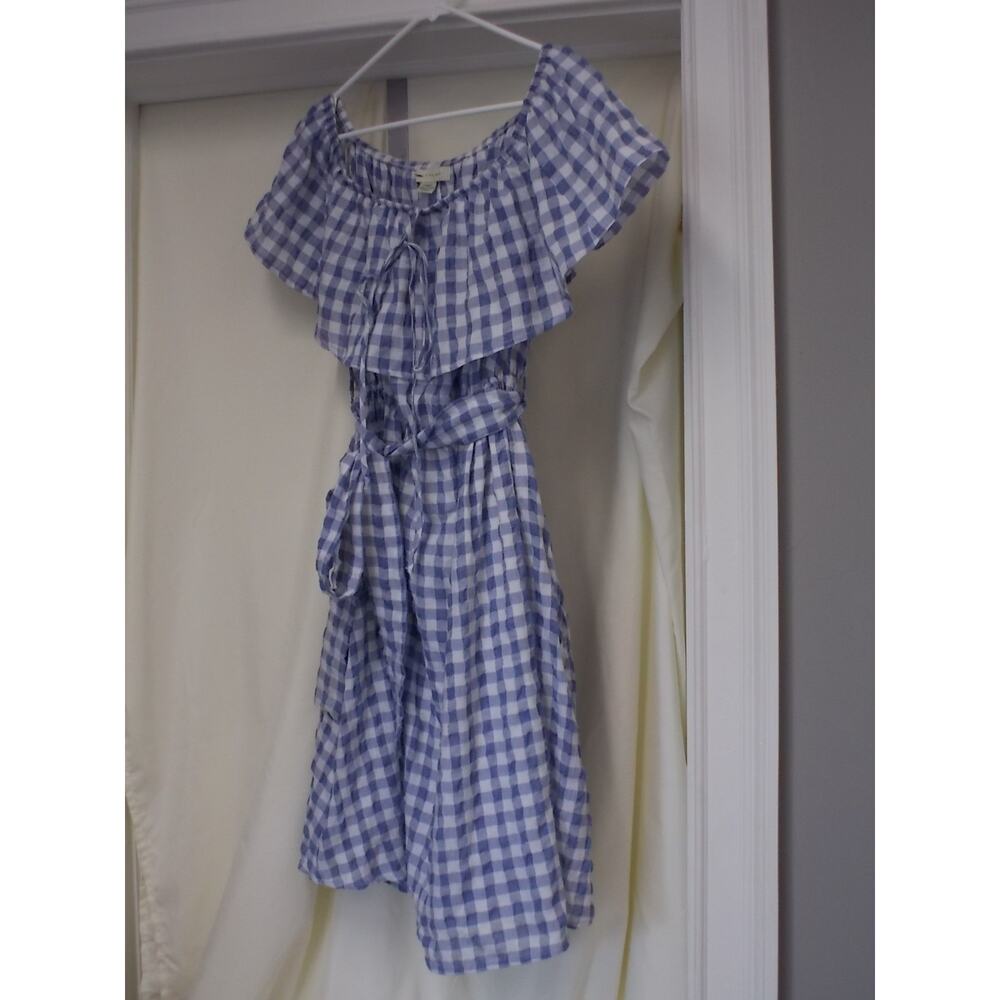 Tylho Blue Gingham Off The Shoulder Ruffle Mini Dress Belted Cottagecore XS
